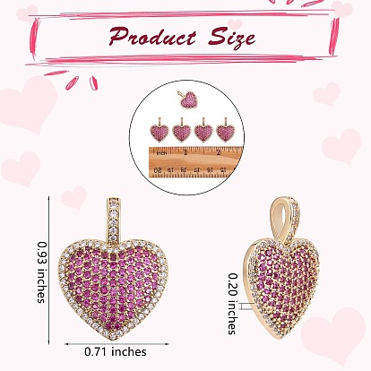 5Pcs Eco-Friendly Brass Micro Pave Cubic Zirconia Pendants, Long-Lasting Plated, Lead Free & Cadmium Free & Nickel Free, Real 18K Gold Plated, Heart