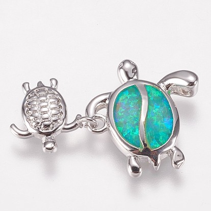 Brass Pendants, with Synthetic Opal, Turtle