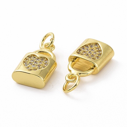 Micro cuivres ouvrent charmes de zircons, réel 18 k plaqué or, avec anneau de saut, cadenas et coeur
