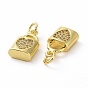 Brass Micro Pave Cubic Zirconia Charms, Real 18K Gold Plated, with Jump Ring, Padlock & Heart