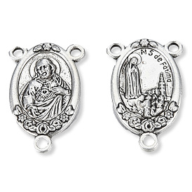 De style tibétain composants alliage de lustre liens, 3 connecteurs de boucle, pour la fabrication de collier de perles de chapelet, sans cadmium et sans plomb, ovale avec saint