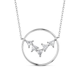 SHEGRACE 925 Sterling Silver Pendant Necklaces, with Grade AAA Cubic Zirconia, Flat Round with Triangle, with S925 Stamp