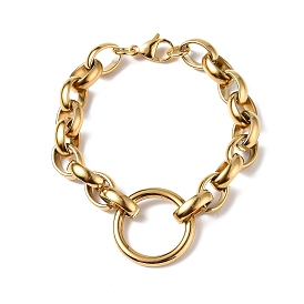 Chapado al vacío 304 anillo de acero inoxidable y pulseras de cadena de eslabones ovalados para hombres y mujeres