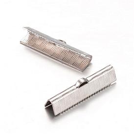 304 Stainless Steel Ribbon Crimp Ends, 5.5x25mm, Hole: 1x2.5mm