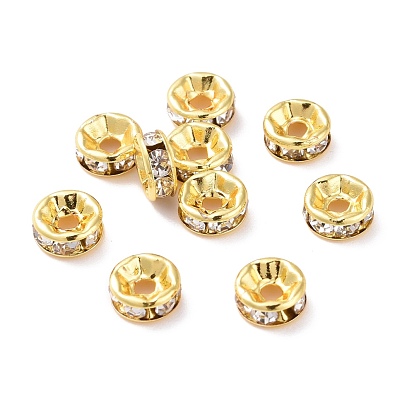 Brass with Crystal Rhinestone Spacer Beads, Cadmium Free & Lead Free, Flat Round