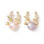 Pendentifs de perles d'eau douce de culture naturelle, avec accessoires zircon cubique micro pave en laiton, or, cerf