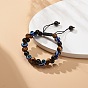 Gemstone & Natural Eyeless Obsidian & Resin Evil Eye Braided Bead Bracelet, Double Layer Gemstone Lucky Bracelet for Men Women