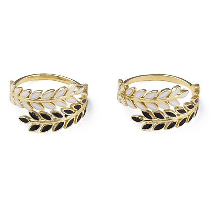 Enamel Leaf Open Cuff Rings, Real 18K Gold Plated Brass Jewelry for Women, Nickel Free