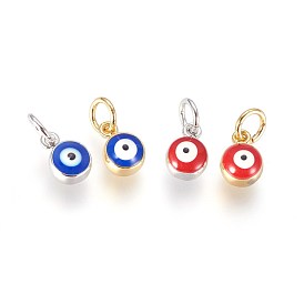 Enamel Brass Charms, with Jump Ring, Evil Eye