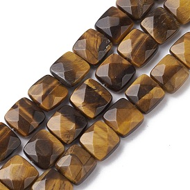 Natural Tiger Eye Beads Strands, Faceted Square