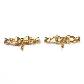 Brass Fold Over Clasps, for Half Drilled Bead, Nickel Free, Bowknot