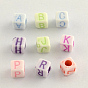 Colorful Craft Style Acrylic Beads, Horizontal Hole, Cube with Letter, 5x5x5mm, Hole: 2.5mm, about 3700pcs/500g