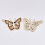 Alloy Pendants, with Rhinestone, Butterfly, Light Gold