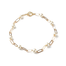 Colliers de perles de verre de perles, avec des chaînes de trombones en fer, or