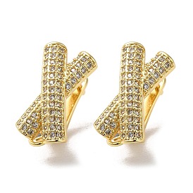 Criss Cross Shape Rack Plating Brass Micro Pave Cubic Zirconia Hoop Earrings Finding, Latch Back with Loops, Cadmium Free & Lead Free