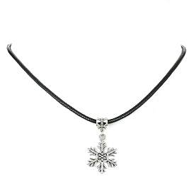 Tibetan Alloy Snowflake Pendant Necklaces, with Imitation Leather Cord