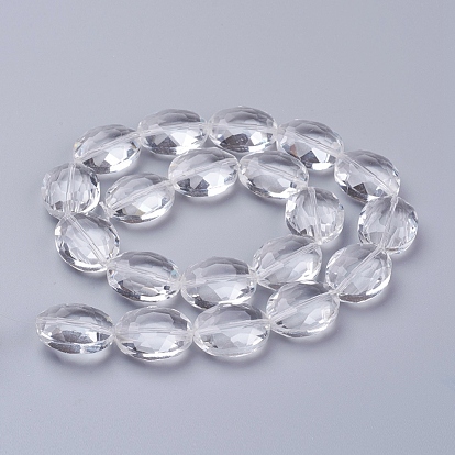 Abalorios de vidrio, hilos de perlas de cristal, facetados, oval