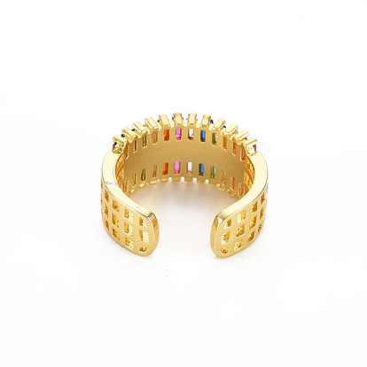 Anillos de puño de circonita cúbica micro pavé de latón para mujer, anillos de banda ancha abiertos chapados en oro real 18k, sin níquel