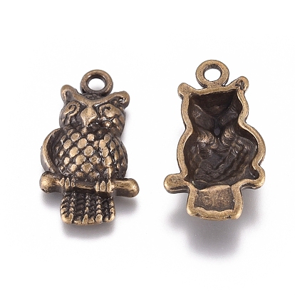 Tibetan Style Alloy Pendants, Lead Free and Cadmium Free, Owl, for Halloween, about 22mm long, 12mm wide, 4.5mm thick, hole: 2mm