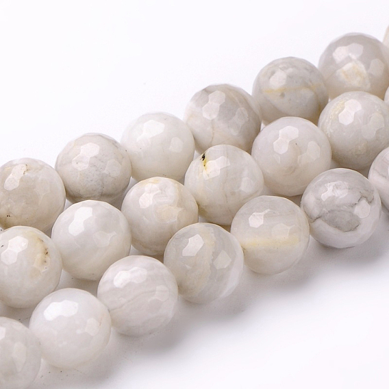 Faceted Natural Agate Round Bead Strands, Dyed