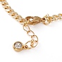Golden Plated Brass Enamel Chain Bracelets, with Curb Chains & Coffee Bean Chains, Rhinestone Charms