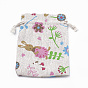Polycotton(Polyester Cotton) Packing Pouches Drawstring Bags, with Printed Flower and Rabbit