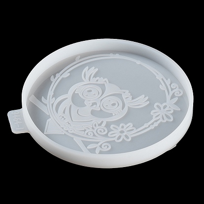 Flat Round with Owl & Flower DIY Cup Mat Silicone Molds, Resin Casting Molds, for UV Resin, Epoxy Resin Craft Making