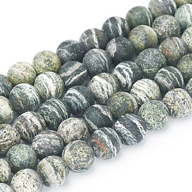 Natural Silver Line Jasper Beads Strands, Frosted, Round