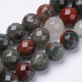 Natural African Bloodstone Beads Strands, Heliotrope Stone Beads, Faceted, Round