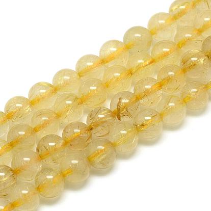 Natural Gold Rutilated Quartz Beads Strands, Round