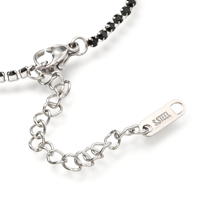304 Stainless Steel Rhinestone Cup Chain Bracelets, with Lobster Claw Clasps, Stainless Steel Color