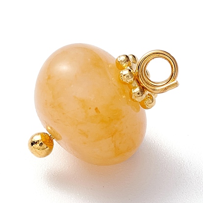 Natural Topaz Jade Charms, with Brass Eye Pin & Alloy Daisy Spacer Beads, Golden, Nuggets