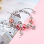 304 Stainless Steel European Bracelets, with Glass Rondelle Beads and Alloy Pendants and Beads, Flamingo & Heart, Hot Pink