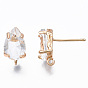 Brass Stud Earring Findings, with Glass and Loop, Long-Lasting Plated, Teardrop, Light Gold