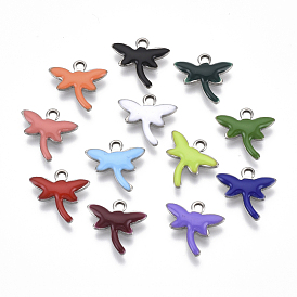 Autumn Theme 201 Stainless Steel Enamel Charms, Dragonfly, Stainless Steel Color
