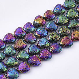 Electroplated Natural Lava Rock Beads Strands, Bumpy, Heart
