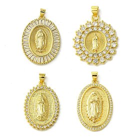 Brass Micro Pave Cubic Zirconia Pendants, Oval with Human