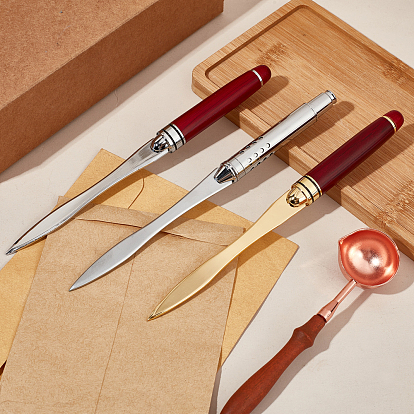 Craspire 3 pcs 3 style couteau de bureau portable en acier inoxydable, avec manche en bois d'acajou, pour lettre ouverte