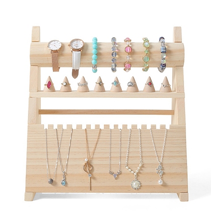 Soportes de exhibición de joyería de madera, soporte organizador de joyas para collares, anillos de dedo, pulseras y exhibición de relojes