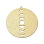Brass Pendants, DIY Accessories, for Bracelets, Earrings, Necklaces, Flat Round with Moon, Hollow