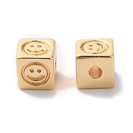 Brass Beads, Cube with Smiling Face Pattern