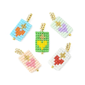 Handmade MIYUKI Japanese Seed Loom Pattern Seed Beads, Rectangle with Heart Pendants