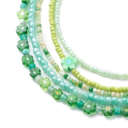 5 pcs 5 ensemble de colliers de perles de fleurs et de graines de verre en argile polymère de style pour femmes