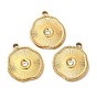 304 Stainless Steel Pendants, with Crystal Rhinestone, Twist Flat Round Charms