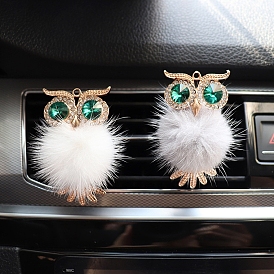 Owl Alloy Rhinestone Car Air Vent Clips, Diffuser Locket Clip with Faux Feather, For Automobiles Accessories