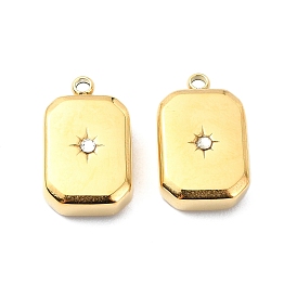 304 Stainless Steel Pendants,  with Rhinestone, Rectangle Charm