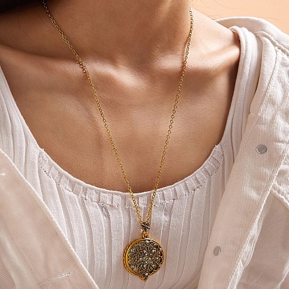 Loupe pendentif médaillon magnétique colliers pour femmes, avec des chaînes porte-câbles en alliage de zinc, Or antique