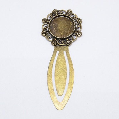 Tibetan Style Bookmark Cabochon Settings, Cadmium Free & Lead Free, Tray: 18mm, 79x30x4mm