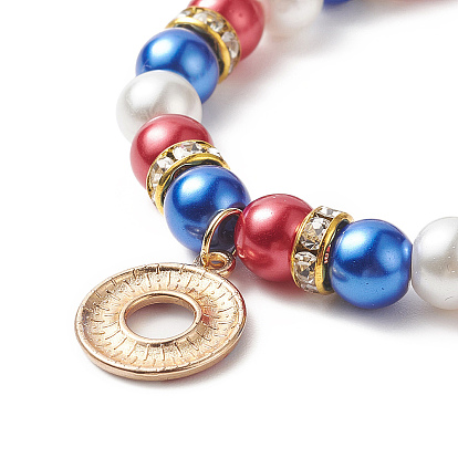 Эластичный браслет из разноцветных стеклянных жемчужных бусин, сплав эмали подвески день независимости браслет со стразами для женщин