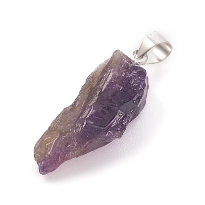 Natural Amethyst Pendants, with Platinum Tone Brass Findings, Nuggets